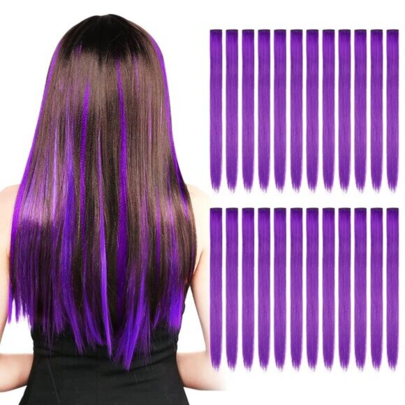 New 24PCS 20 Inch Purple Rainbow Straight Hairpieces Clip-in Hair Extensions